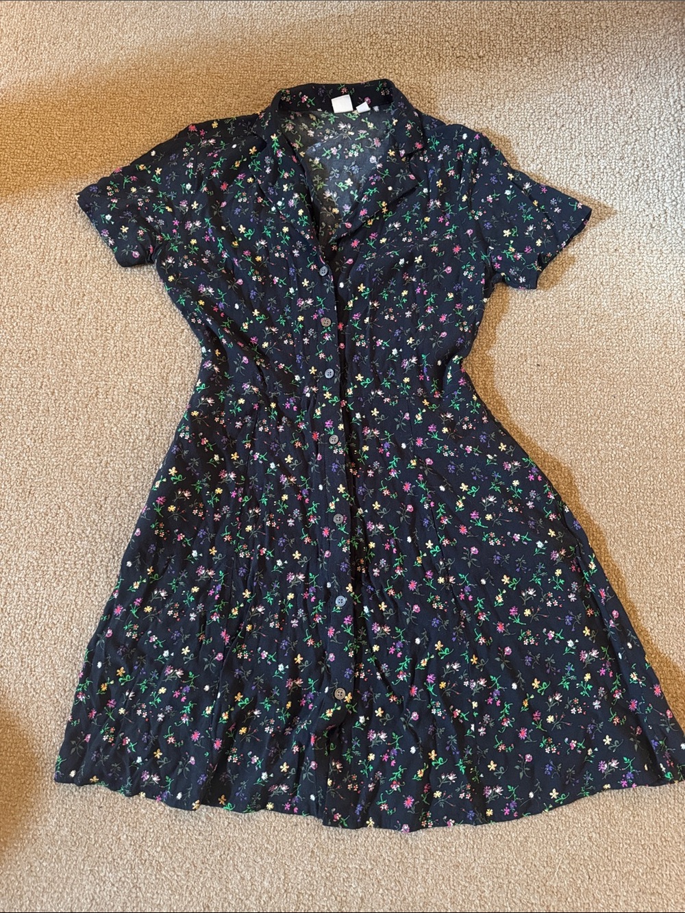 GAP Black Short-Sleeve Floral Button-Front Dress | XS